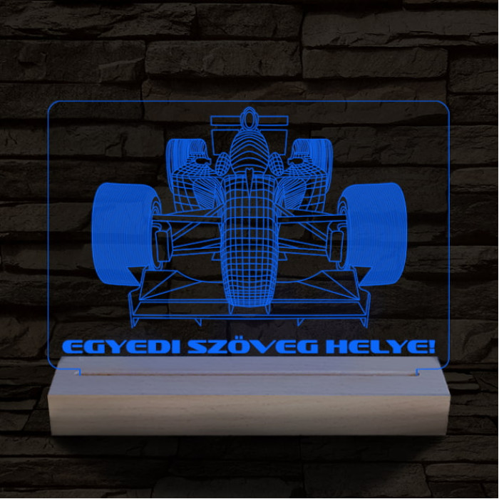 Forma 1 személyre szabott 20 cm fa talppal 7 színű 3D led lámpa