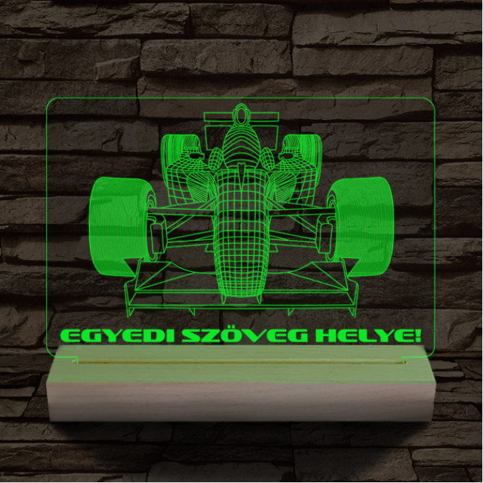 Forma 1 személyre szabott 20 cm fa talppal 7 színű 3D led lámpa