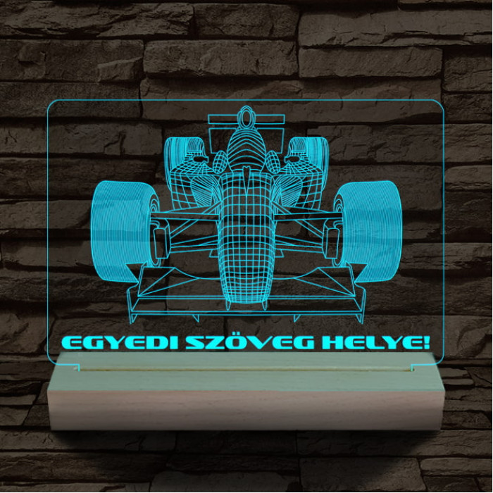 Forma 1 személyre szabott 20 cm fa talppal 7 színű 3D led lámpa