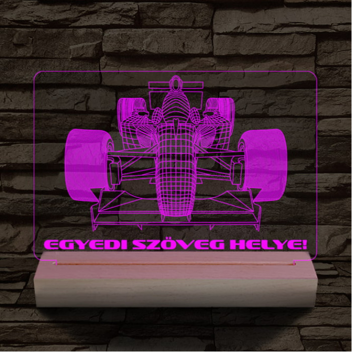 Forma 1 személyre szabott 20 cm fa talppal 7 színű 3D led lámpa