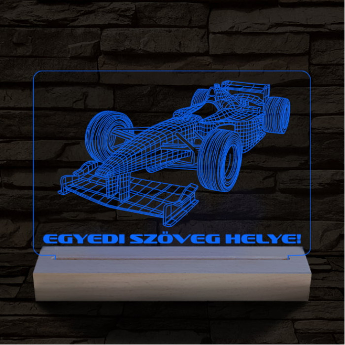 Forma 1 autó személyre szabott 20 cm fa talppal 7 színű 3D led lámpa