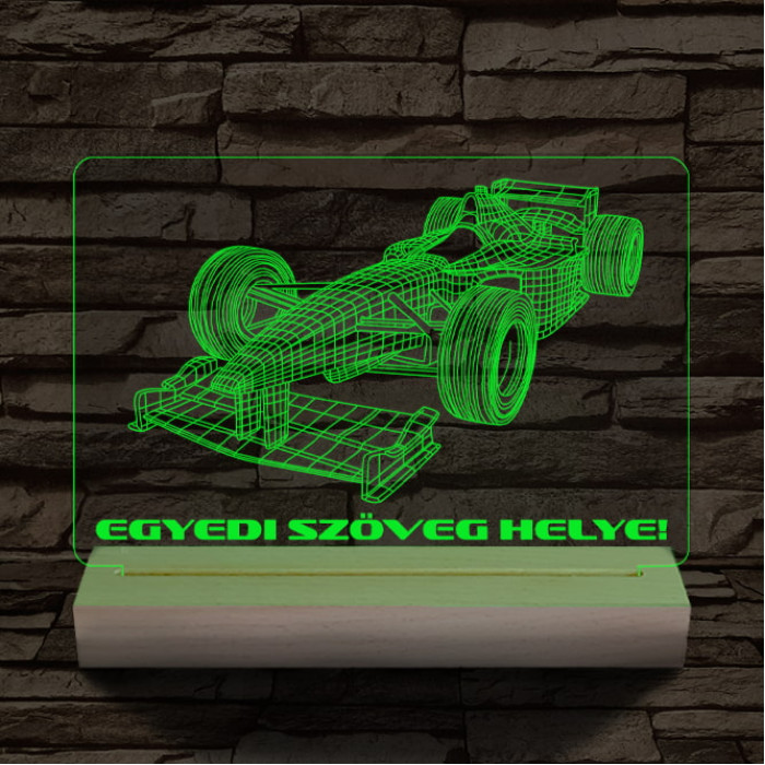 Forma 1 autó személyre szabott 20 cm fa talppal 7 színű 3D led lámpa