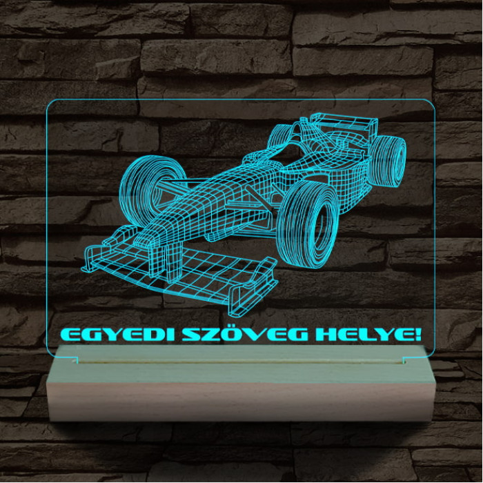 Forma 1 autó személyre szabott 20 cm fa talppal 7 színű 3D led lámpa
