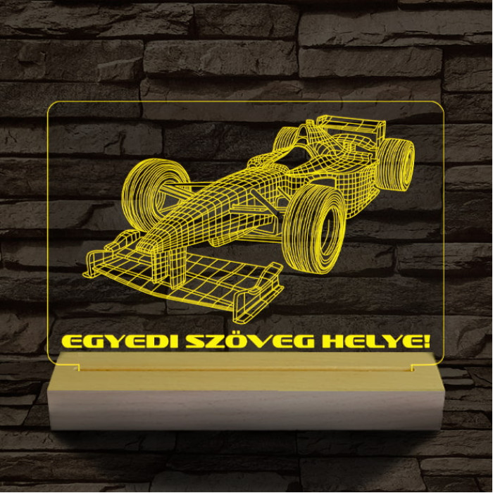 Forma 1 autó személyre szabott 20 cm fa talppal 7 színű 3D led lámpa