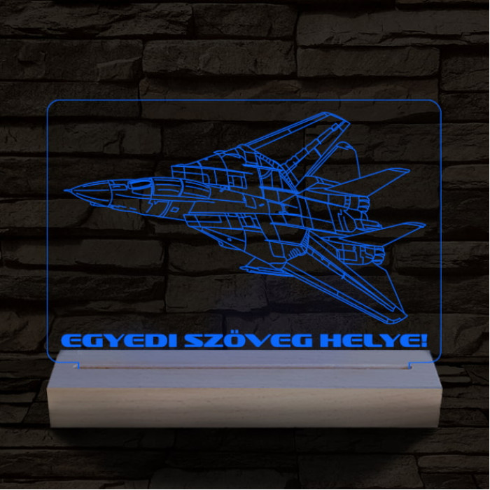 F14 vadászgép személyre szabott 20 cm fa talppal 7 színű 3D led lámpa