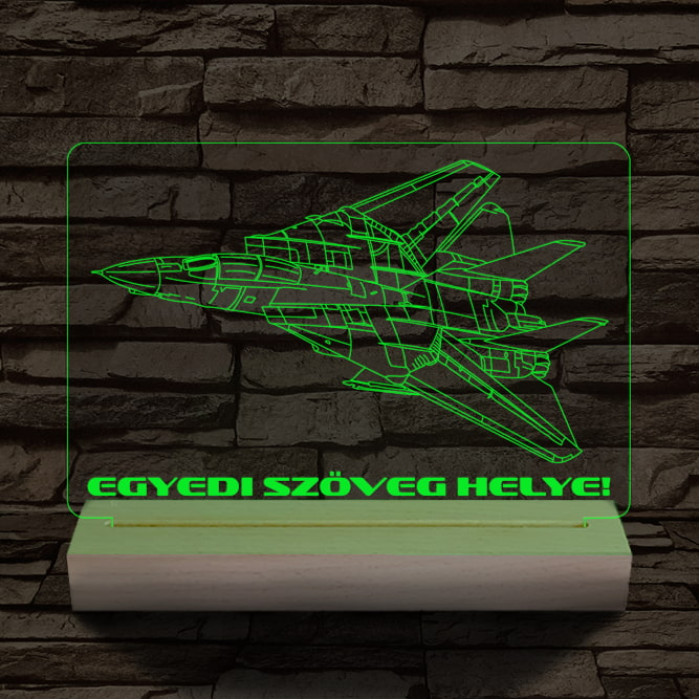 F14 vadászgép személyre szabott 20 cm fa talppal 7 színű 3D led lámpa