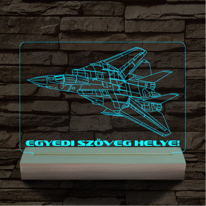 F14 vadászgép személyre szabott 20 cm fa talppal 7 színű 3D led lámpa