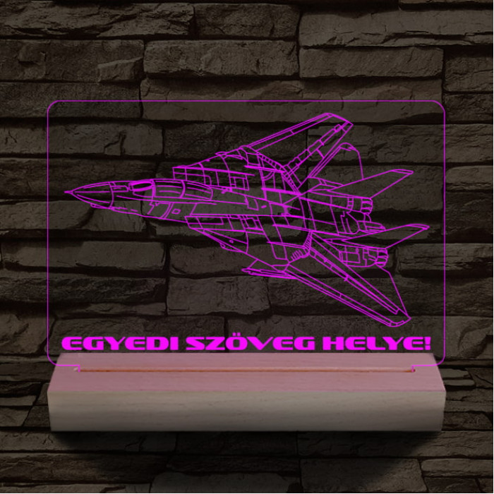 F14 vadászgép személyre szabott 20 cm fa talppal 7 színű 3D led lámpa