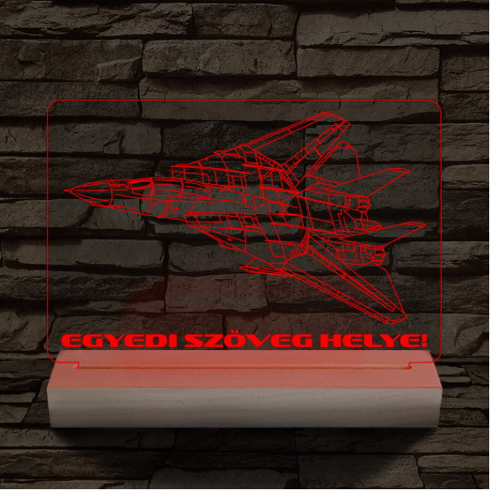 F14 vadászgép személyre szabott 20 cm fa talppal 7 színű 3D led lámpa