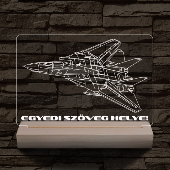 F14 vadászgép személyre szabott 20 cm fa talppal 7 színű 3D led lámpa
