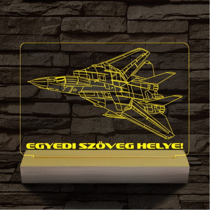 F14 vadászgép személyre szabott 20 cm fa talppal 7 színű 3D led lámpa