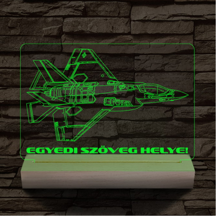 F35 vadászgép személyre szabott 20 cm fa talppal 7 színű 3D led lámpa