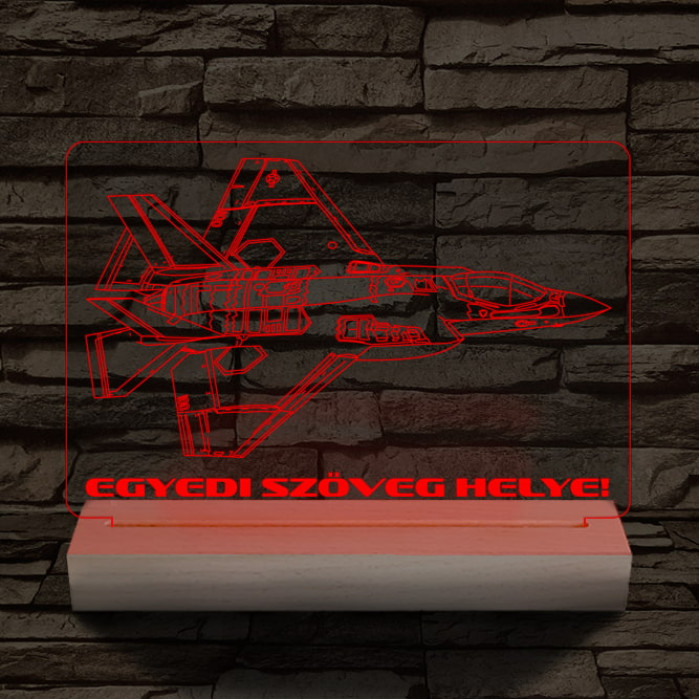F35 vadászgép személyre szabott 20 cm fa talppal 7 színű 3D led lámpa
