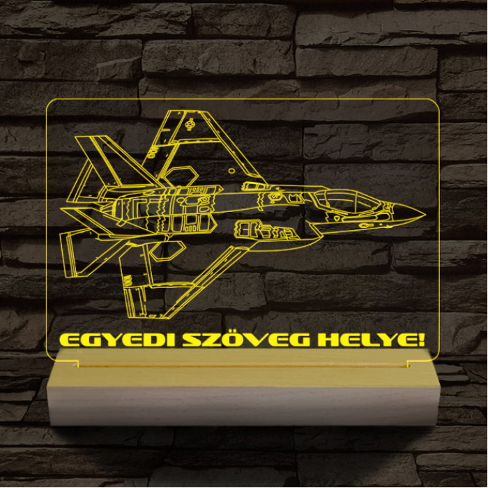 F35 vadászgép személyre szabott 20 cm fa talppal 7 színű 3D led lámpa