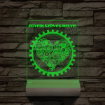Szív fogaskerék személyre szabott 20 cm fa talppal 7 színű 3D led lámpa