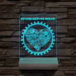Szív fogaskerék személyre szabott 20 cm fa talppal 7 színű 3D led lámpa