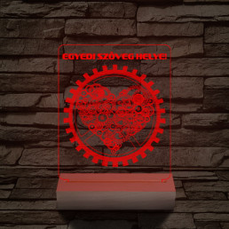 Szív fogaskerék személyre szabott 20 cm fa talppal 7 színű 3D led lámpa