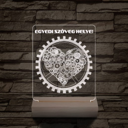 Szív fogaskerék személyre szabott 20 cm fa talppal 7 színű 3D led lámpa