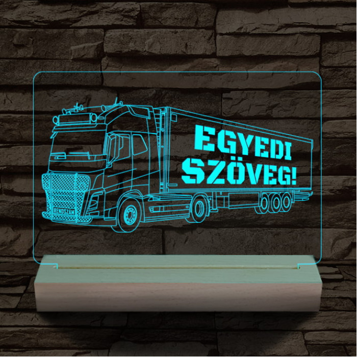 Kamion egyedi rendszámmal személyre szabott fatalppal 7 színű 3D led lámpa