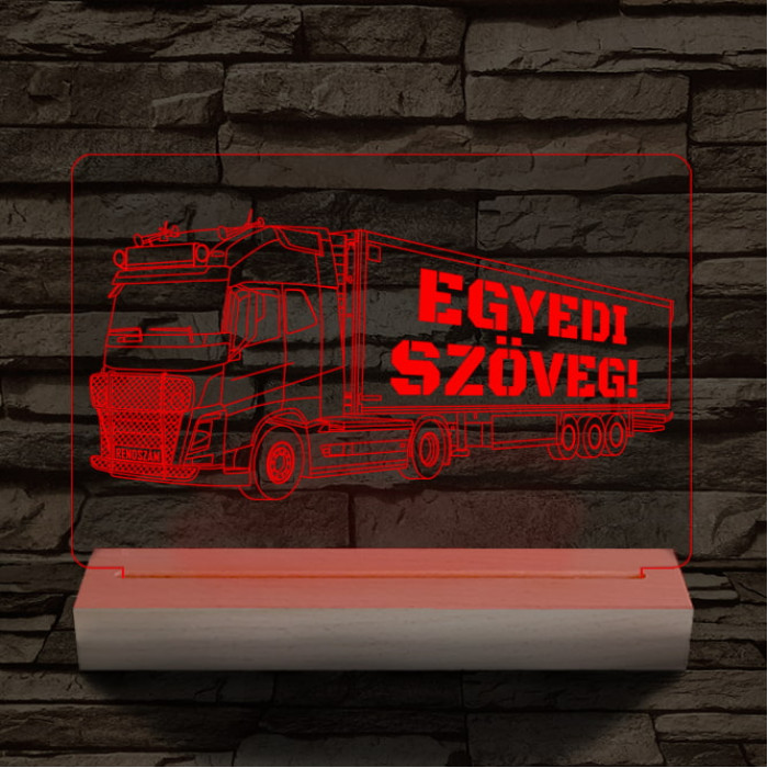 Kamion egyedi rendszámmal személyre szabott fatalppal 7 színű 3D led lámpa