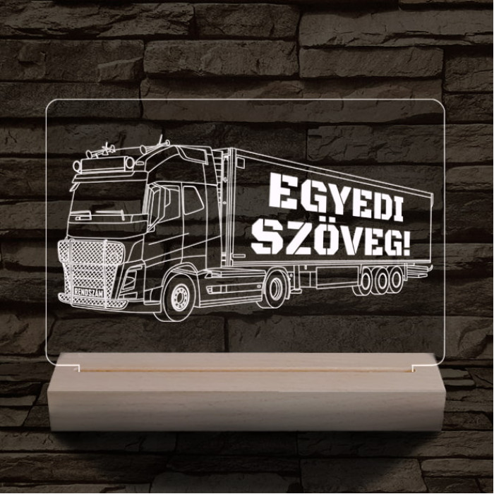 Kamion egyedi rendszámmal személyre szabott fatalppal 7 színű 3D led lámpa