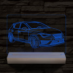 Seat Leon egyedi rendszámmal személyre szabott 20 cm fa talppal 7 színű 3D led lámpa