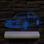 Volkswagen Golf egyedi rendszámmal személyre szabott 20 cm fa talppal 7 színű 3D led lámpa