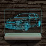 Volkswagen Golf egyedi rendszámmal személyre szabott 20 cm fa talppal 7 színű 3D led lámpa