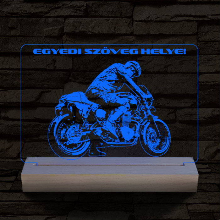Gyorsasági motoros személyre szabott 20 cm fa talppal 7 színű 3D led lámpa