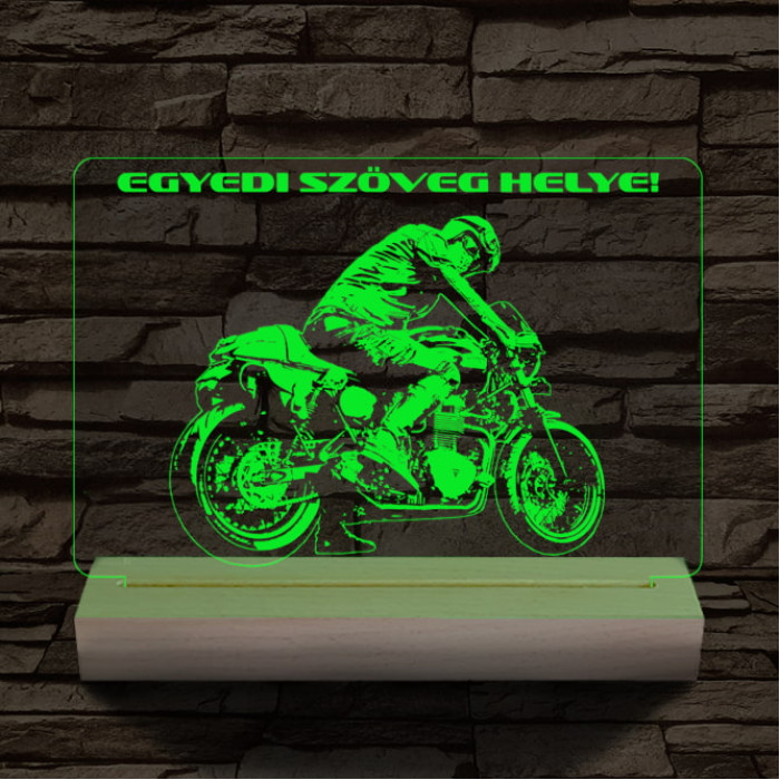 Gyorsasági motoros személyre szabott 20 cm fa talppal 7 színű 3D led lámpa