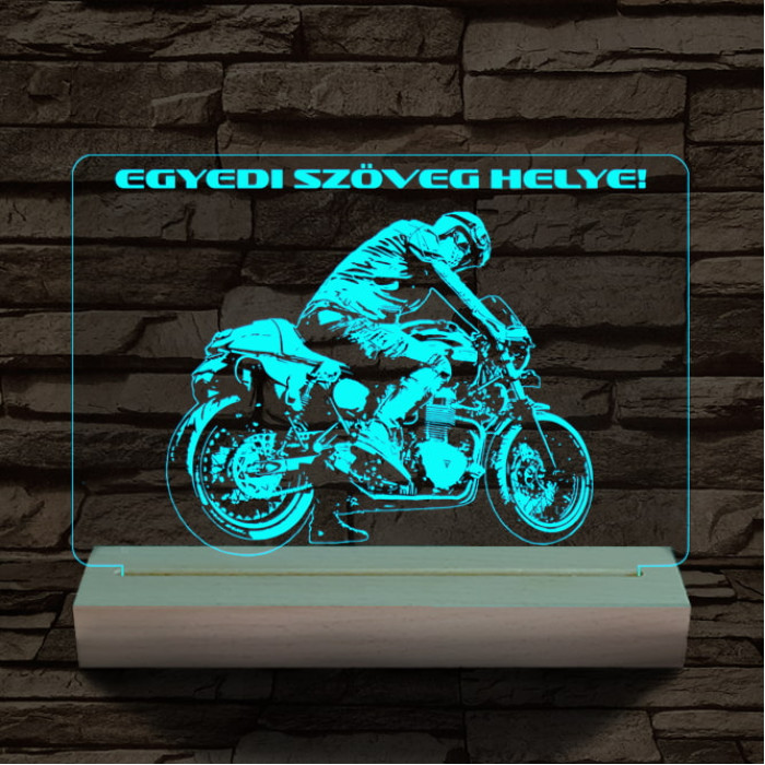 Gyorsasági motoros személyre szabott 20 cm fa talppal 7 színű 3D led lámpa