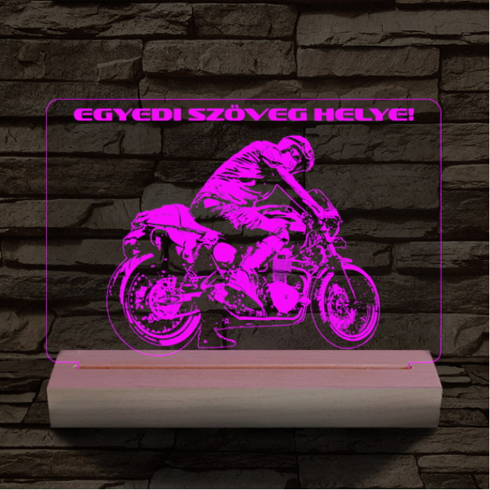 Gyorsasági motoros személyre szabott 20 cm fa talppal 7 színű 3D led lámpa