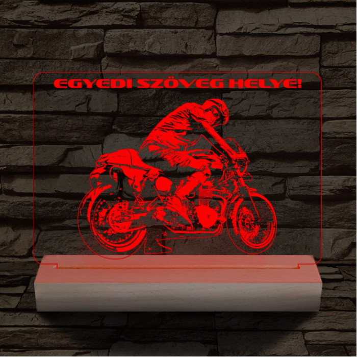 Gyorsasági motoros személyre szabott 20 cm fa talppal 7 színű 3D led lámpa