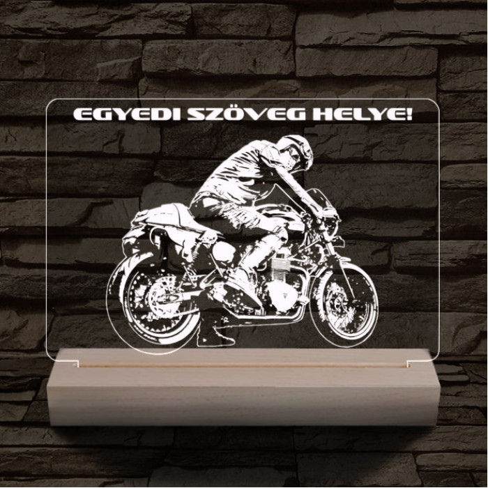 Gyorsasági motoros személyre szabott 20 cm fa talppal 7 színű 3D led lámpa