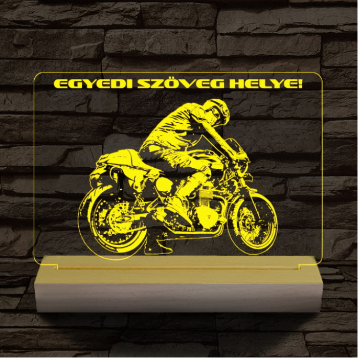 Gyorsasági motoros személyre szabott 20 cm fa talppal 7 színű 3D led lámpa