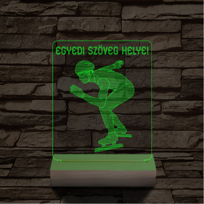 Gyorskorcsolyázó személyre szabott 20 cm fa talppal 7 színű 3D led lámpa