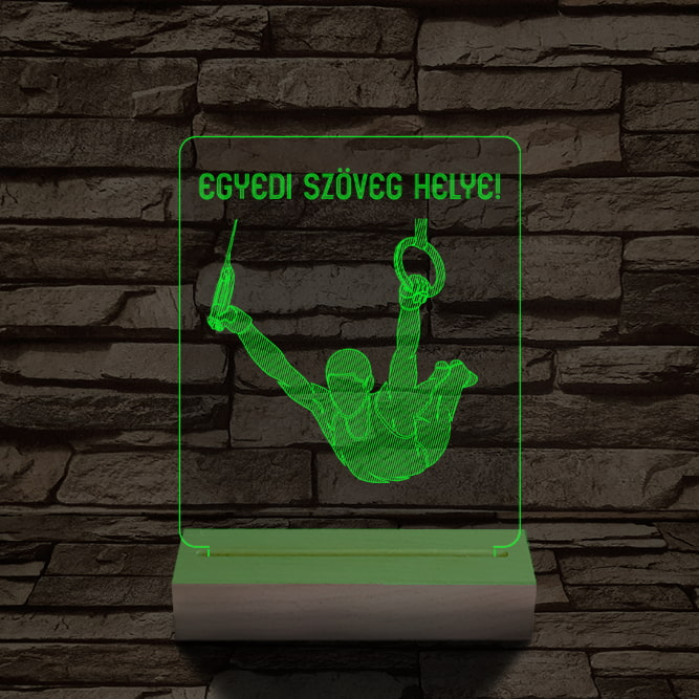 Gyűrű tornász személyre szabott 20 cm fa talppal 7 színű 3D led lámpa
