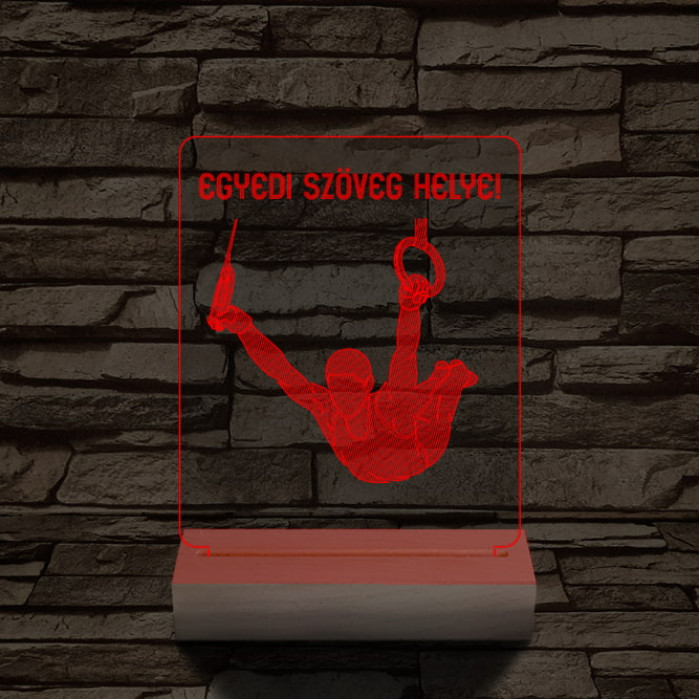 Gyűrű tornász személyre szabott 20 cm fa talppal 7 színű 3D led lámpa