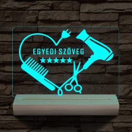 Fodrász szív személyre szabott 20 cm fa talppal 7 színű 3D led lámpa