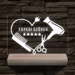 Fodrász szív személyre szabott 20 cm fa talppal 7 színű 3D led lámpa
