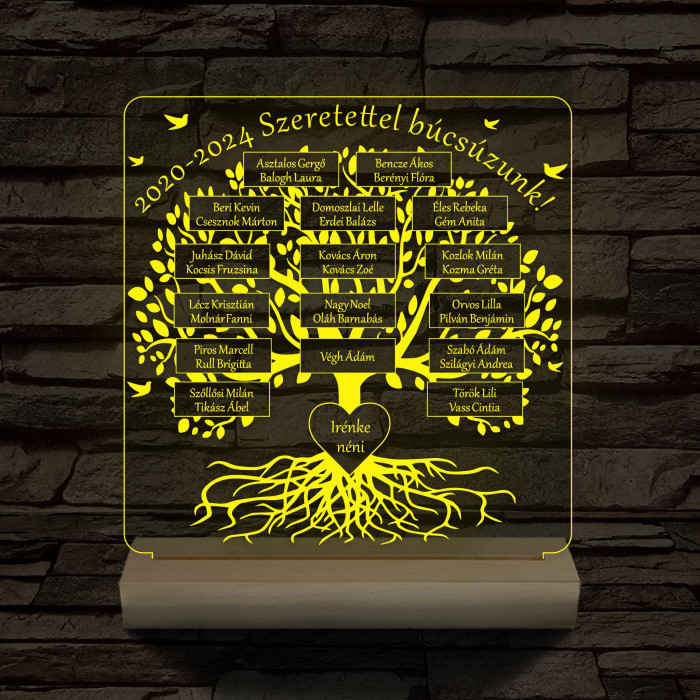 Osztályfa személyre szabott fatalppal 7 színű 3D led lámpa