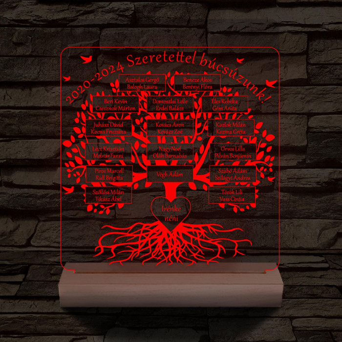 Osztályfa személyre szabott fatalppal 7 színű 3D led lámpa