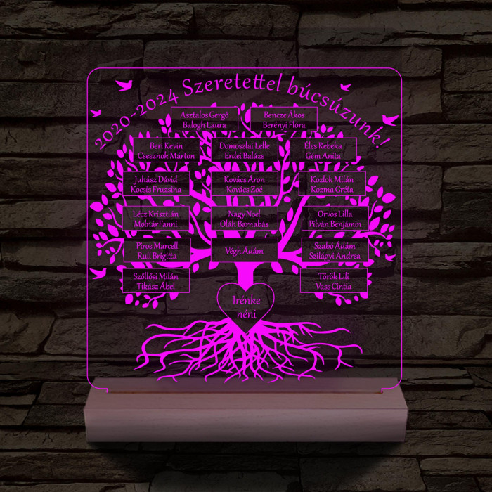Osztályfa személyre szabott fatalppal 7 színű 3D led lámpa