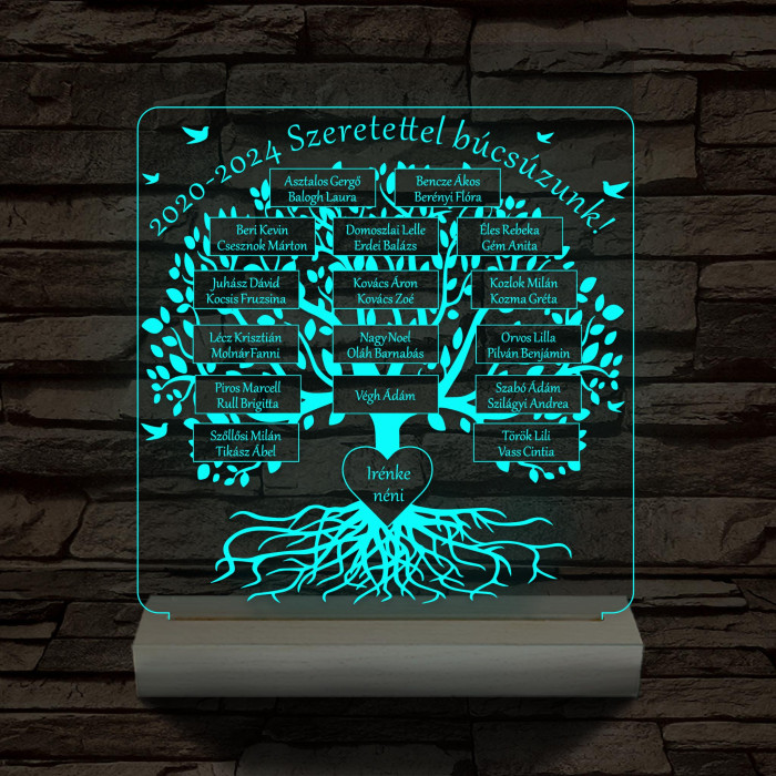 Osztályfa személyre szabott fatalppal 7 színű 3D led lámpa