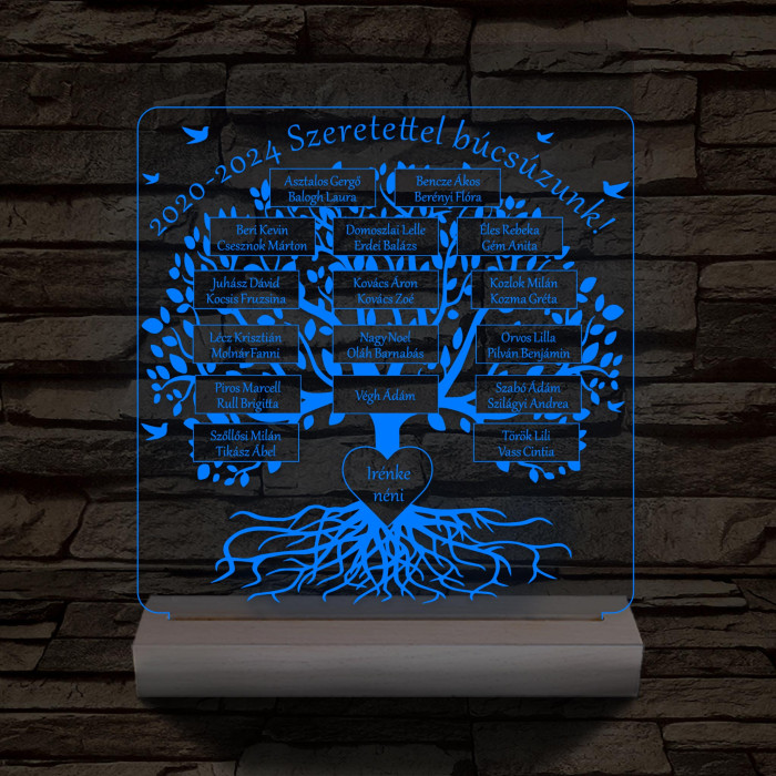 Osztályfa személyre szabott fatalppal 7 színű 3D led lámpa