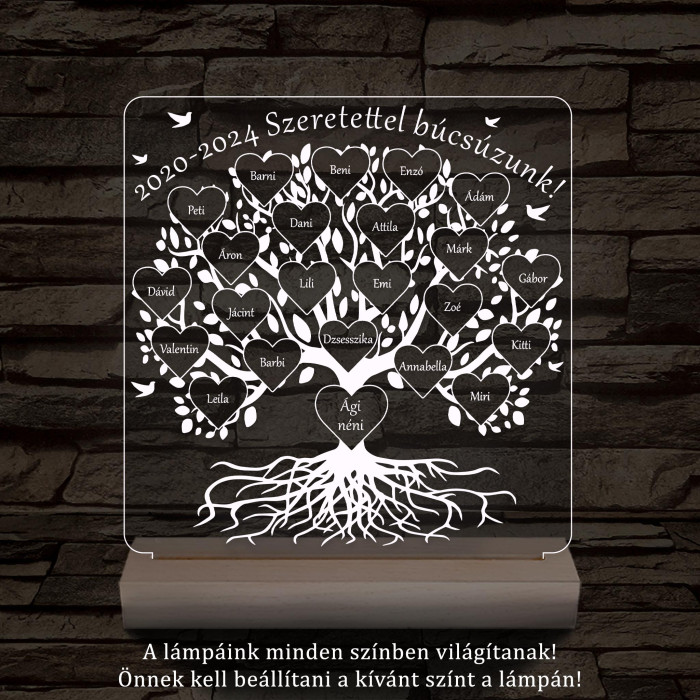 Osztályfa személyre szabott fatalppal 7 színű 3D led lámpa