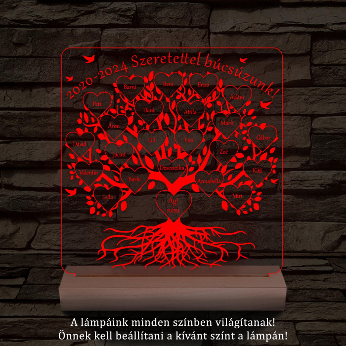 Osztályfa személyre szabott fatalppal 7 színű 3D led lámpa