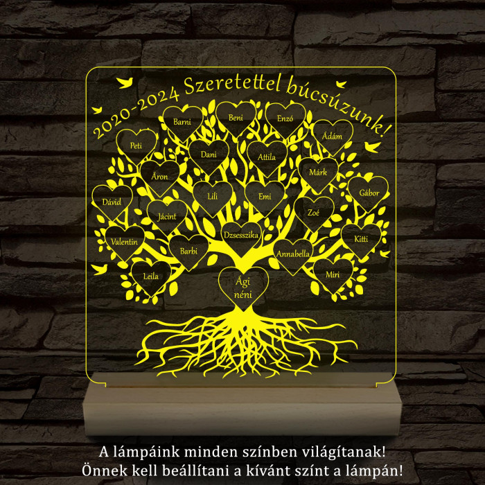 Osztályfa személyre szabott fatalppal 7 színű 3D led lámpa