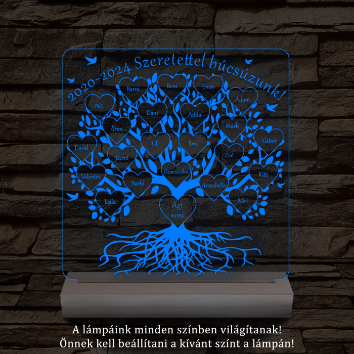Osztályfa személyre szabott fatalppal 7 színű 3D led lámpa