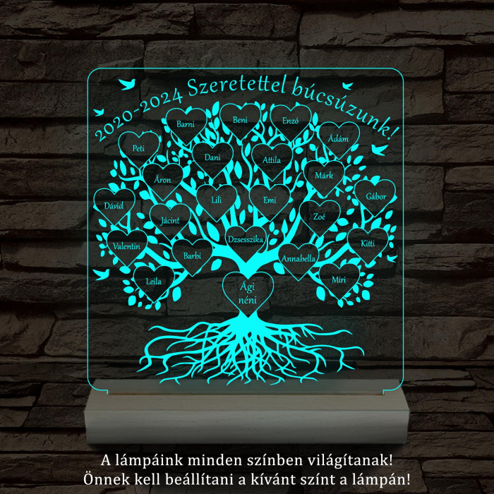 Osztályfa személyre szabott fatalppal 7 színű 3D led lámpa
